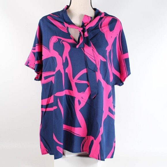 NWT Bloomchic Geometric Pattern Bow-Tie Blouse - Size 12 Large - Picture 2 of 9